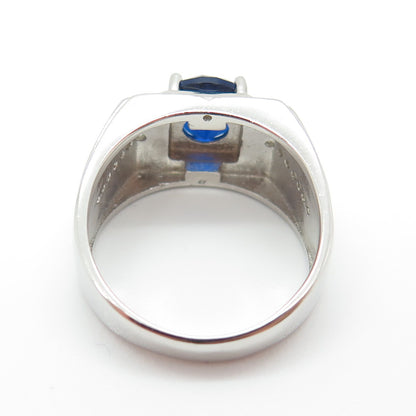 925 Sterling Silver Round-Cut Blue & White C Z Ring Size 8.25