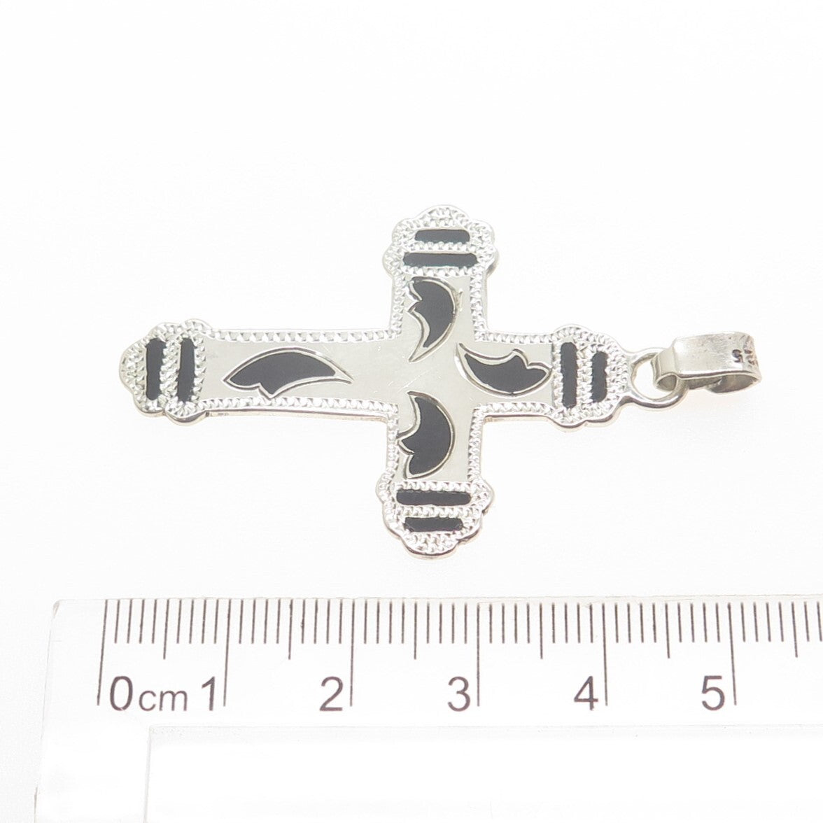 925 Sterling Silver Vintage Enamel Floral Cross Pendant