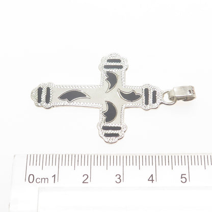 925 Sterling Silver Vintage Enamel Floral Cross Pendant