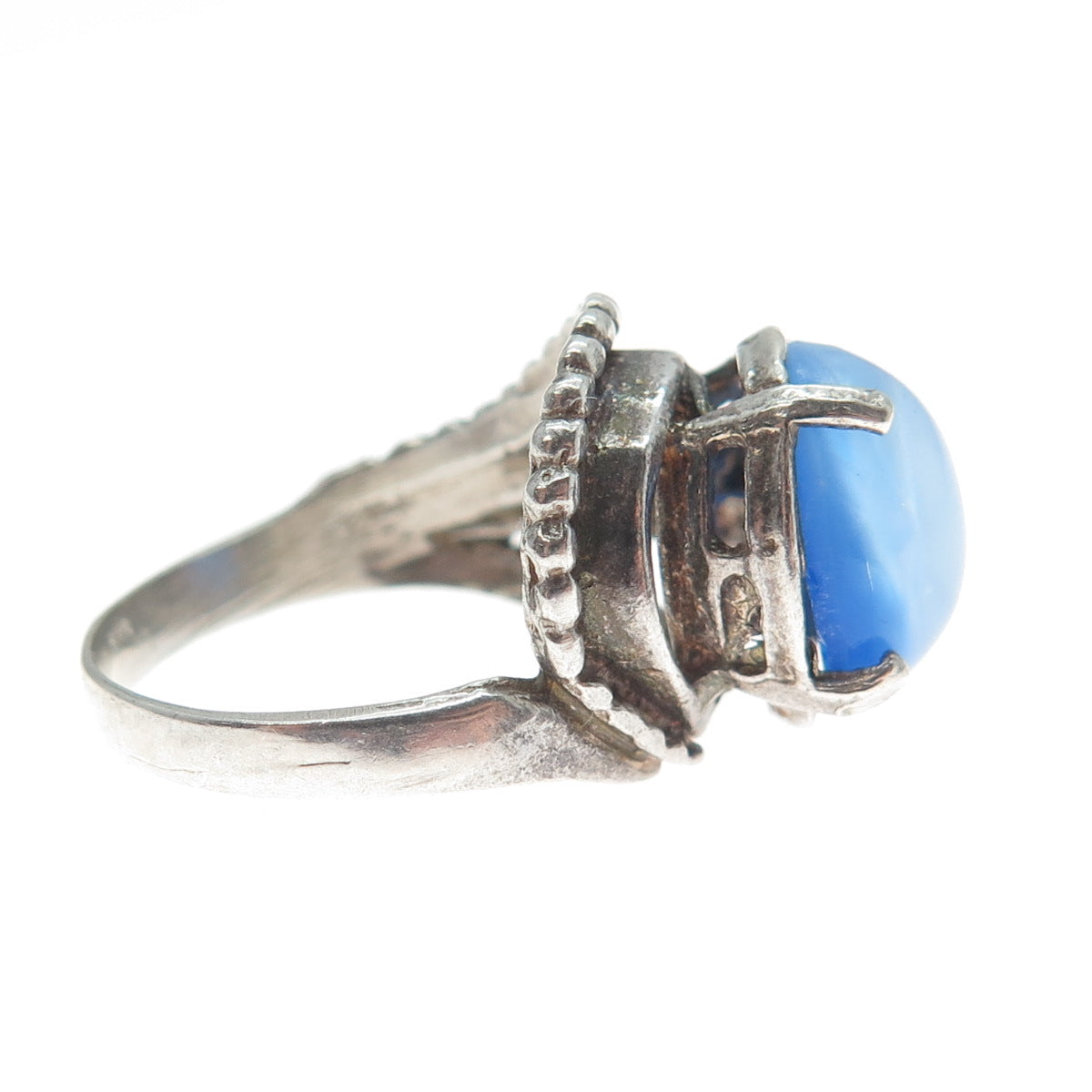 925 Sterling Silver Vintage Star Sapphire Imitation Modernist Ring Size 6.75