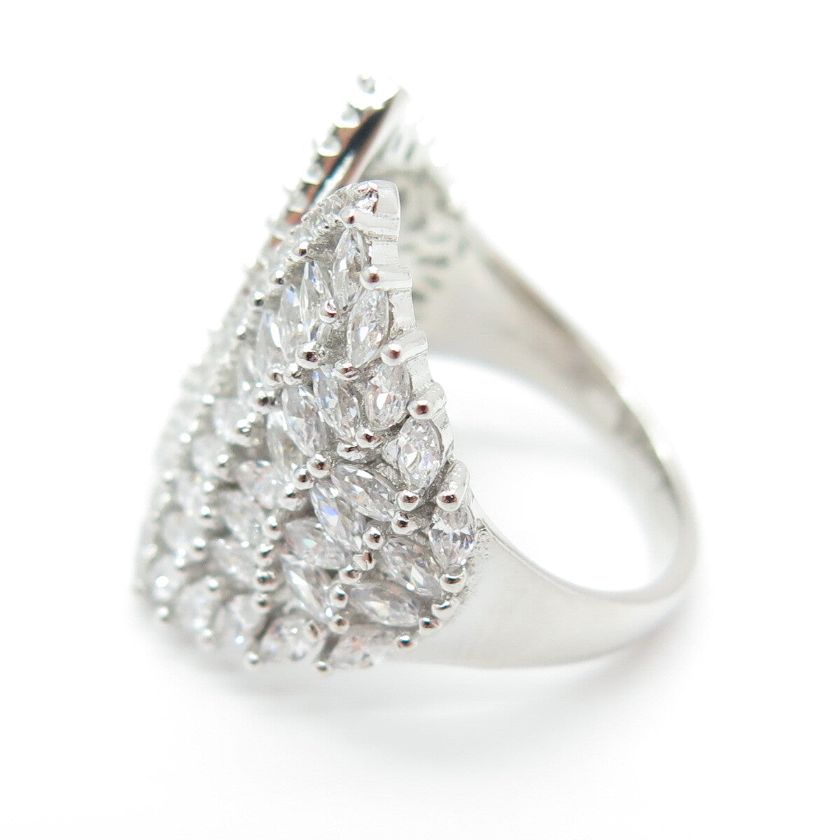 925 Sterling Silver Round & Marquise-Cut C Z Adjustable Ring Size 6.75
