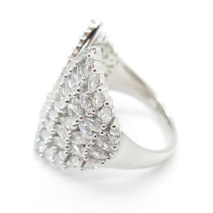 925 Sterling Silver Round & Marquise-Cut C Z Adjustable Ring Size 6.75