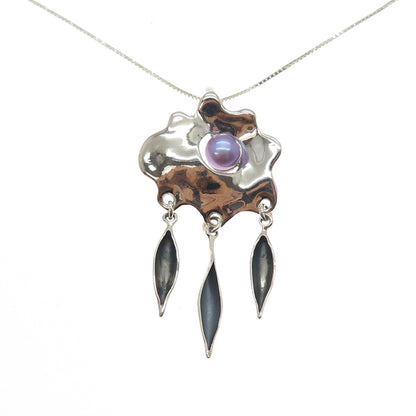 HAGIT GORALI Sterling Silver Vintage Real Lavender Pearl Modernist Necklace 18"
