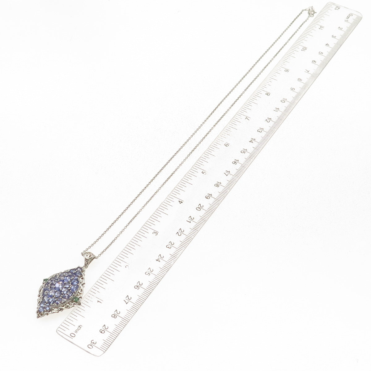 Chuck Clemency Sterling Silver Real Tanzanite & Emerald Cable Chain Necklace 20"
