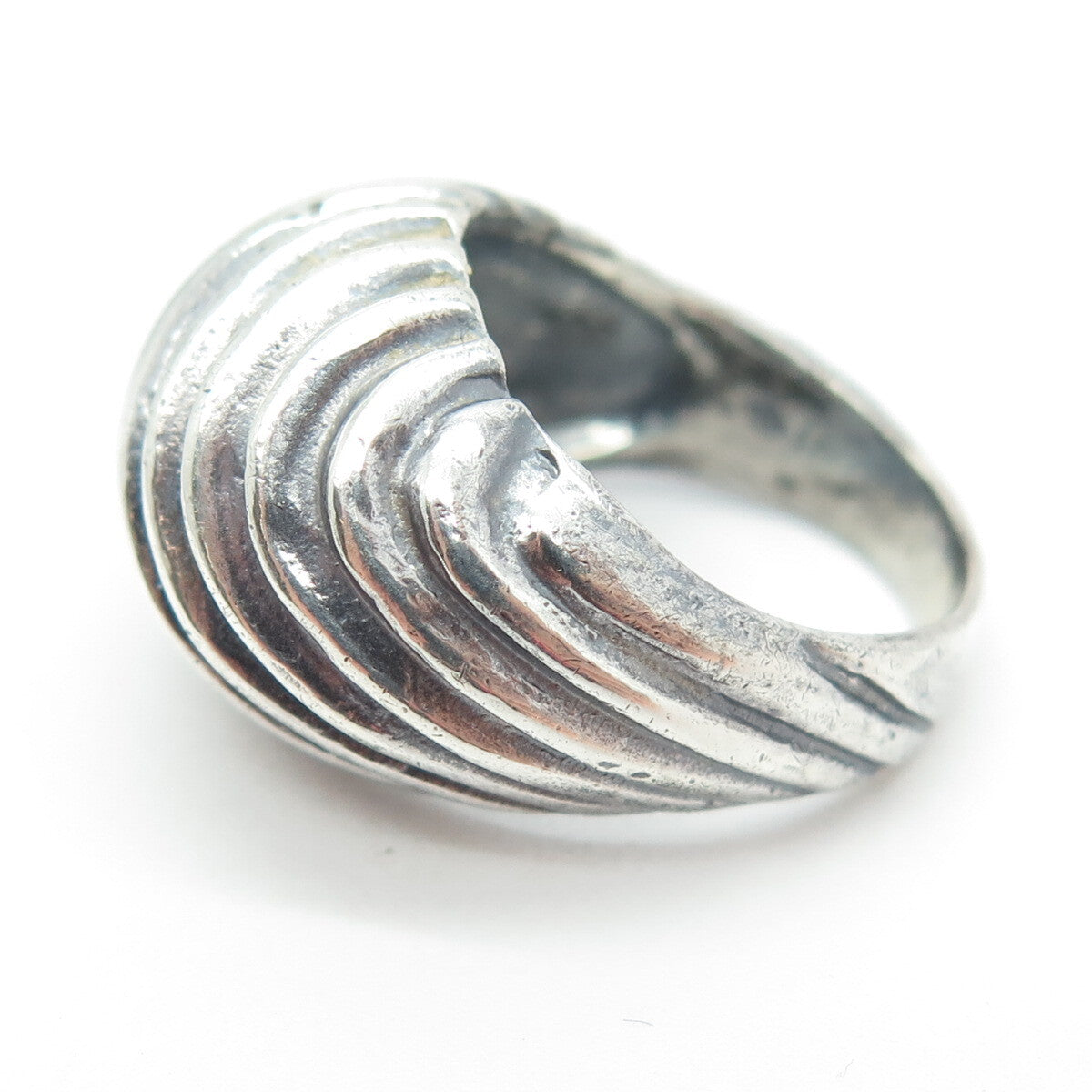 925 Sterling Silver Vintage Twisted Ribbed Dome Oxidized Ring Size 6
