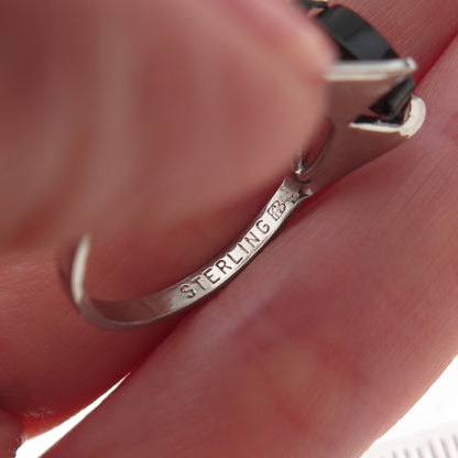 Bar-Tan 925 Sterling Silver Antique Art Deco Real Black Onyx Ring Size 5.75