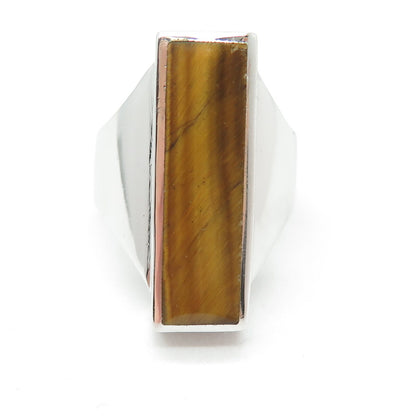 925 Sterling Silver Real Tiger Eye Modernist Bar Ring Size 7