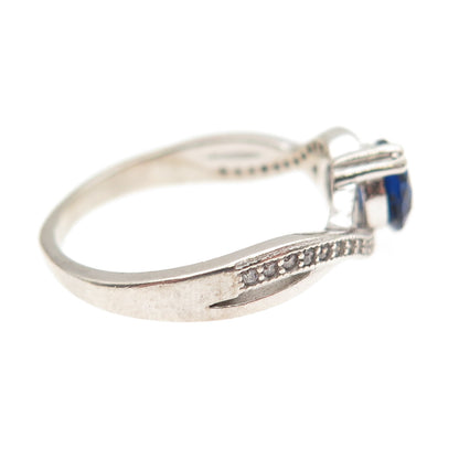 925 Sterling Silver Round-Cut Blue & White C Z Ring Size 7