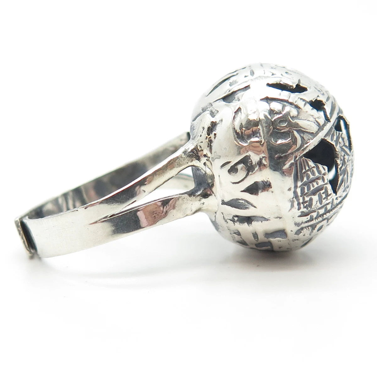925 Sterling Silver Vintage Tribal Bead Adjustable Ring Size 7.25