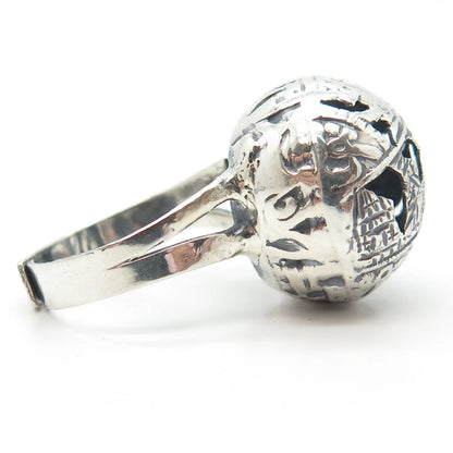 925 Sterling Silver Vintage Tribal Bead Adjustable Ring Size 7.25