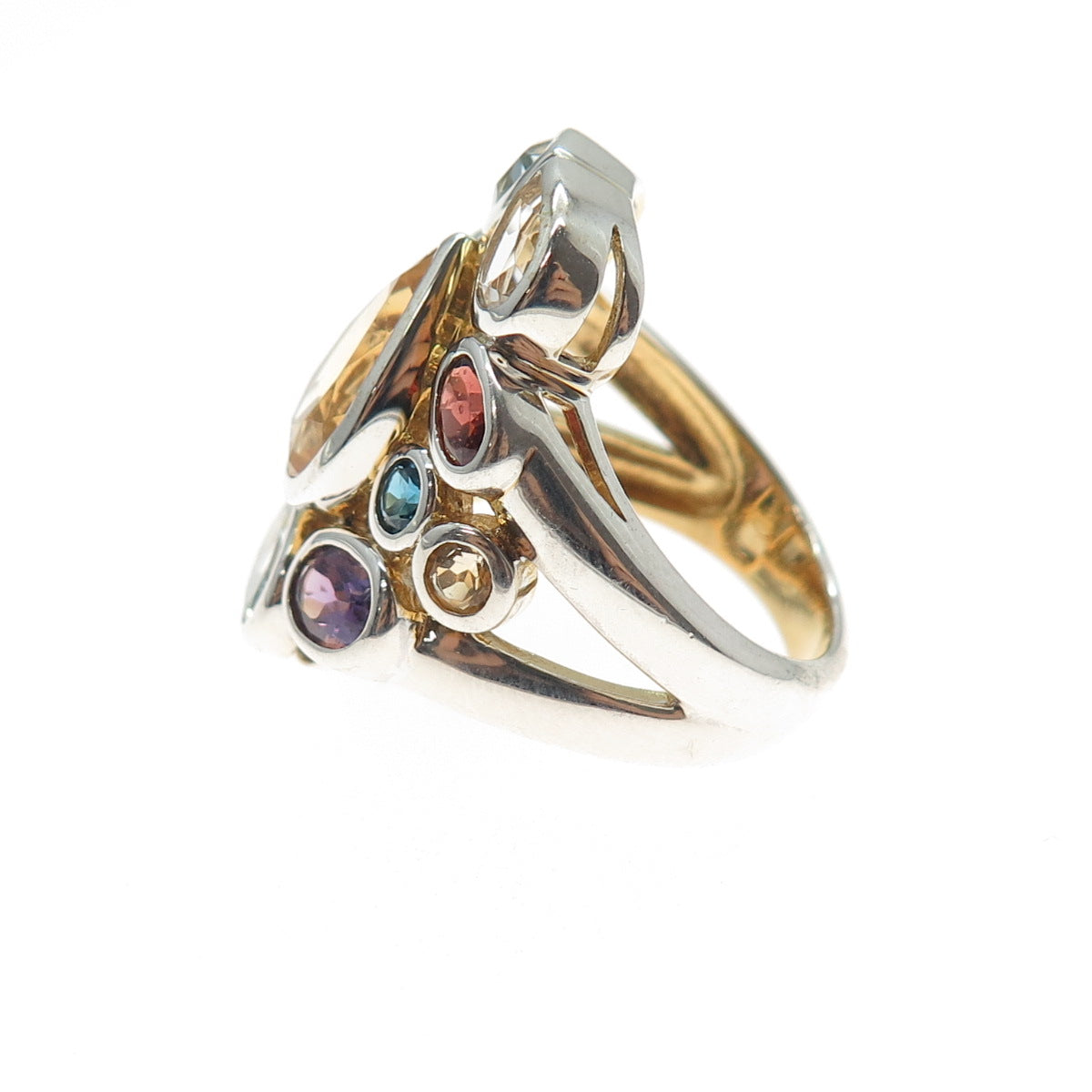 FADI Sterling Vintage Real Topaz Peridot Garnet Amethyst Citrine Ring Size 7.25