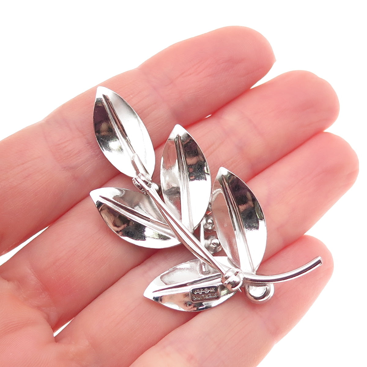 Carl Art 925 Sterling Silver Antique Art Deco Rhinestone Floral Pin Brooch