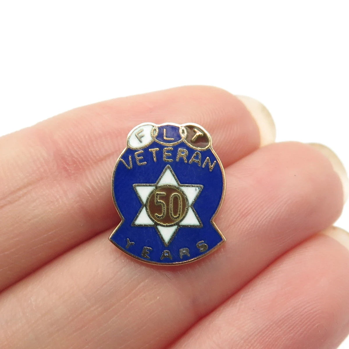 925 Sterling Silver Antique Colorful Enamel "50 Veteran Years" Lapel Pin