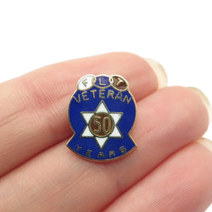 925 Sterling Silver Antique Colorful Enamel "50 Veteran Years" Lapel Pin