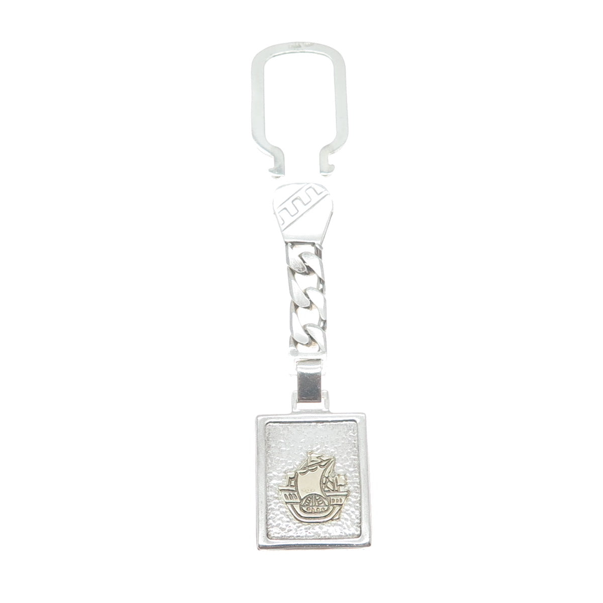 18K Yellow Gold 925 Sterling Silver Vintage Italy Sail Ship Key Fob Chain Holder