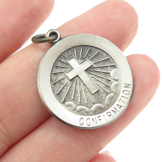 925 Sterling Silver Vintage Confirmation Medal Religious Pendant