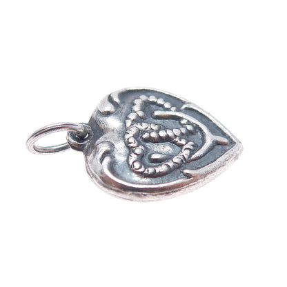 925 Sterling Antique Art Deco Wishbone Heart Chatelaine Oxidized Mini Pendant