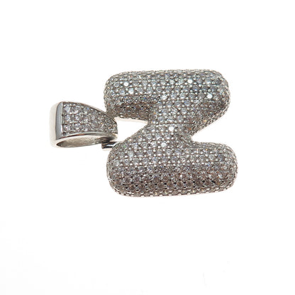 925 Sterling Silver Round-Cut C Z Letter N Initial Charm Pendant