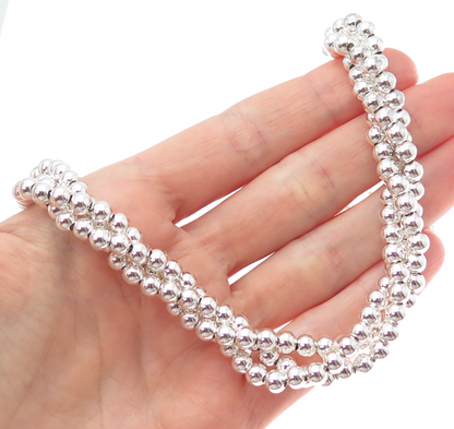 925 Sterling Silver Vintage Italy Ball Beaded 3-Strand Chain Necklace 16"