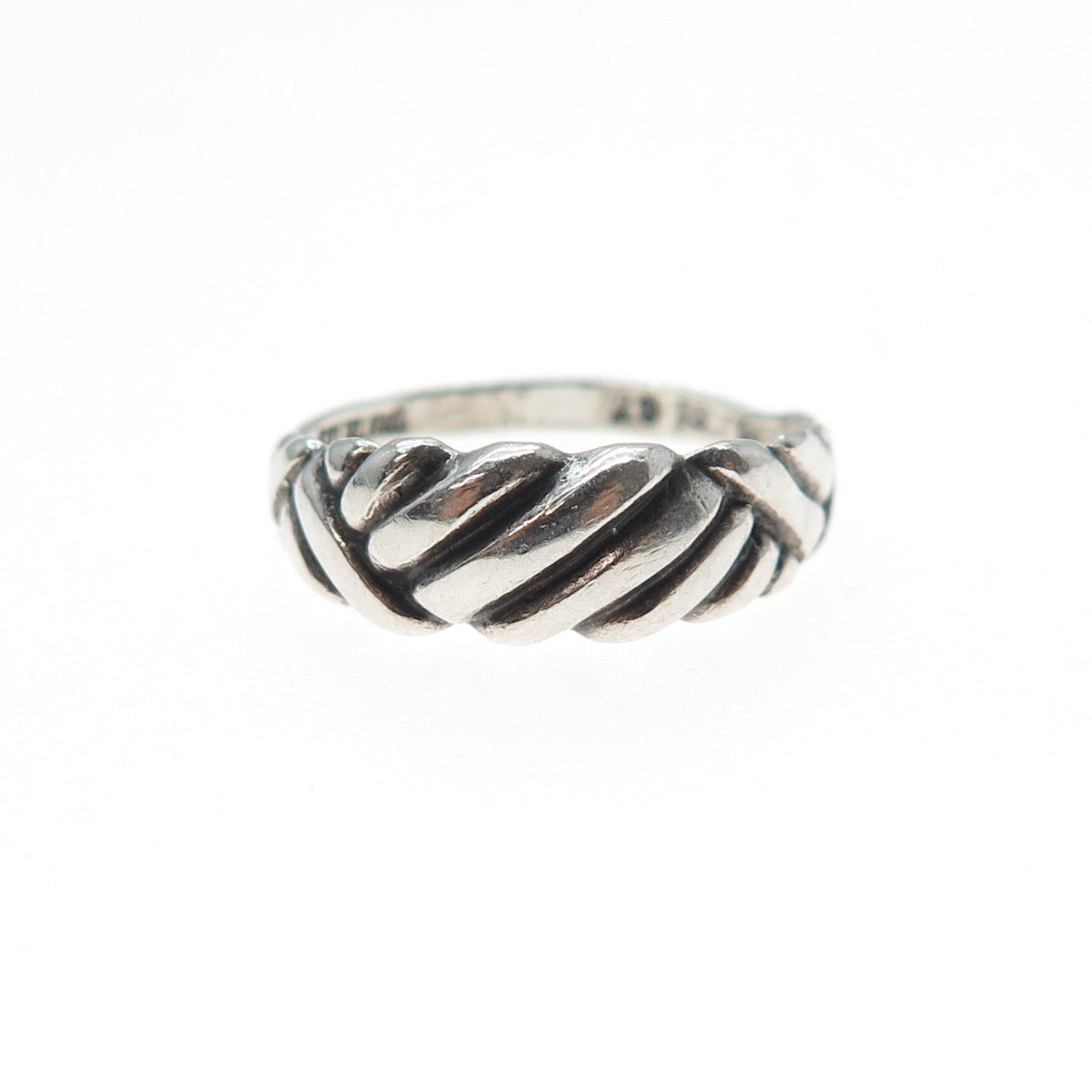 925 Sterling Silver Vintage 1987 Modernist Ribbed Oxidized Ring Size 7.5