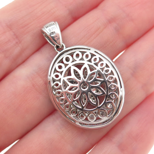 925 Sterling Silver Real Round-Cut Diamond Floral Charm Pendant
