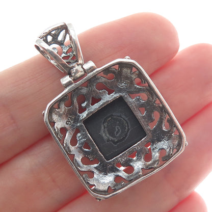925 Sterling Silver Vintage Real Black Onyx Letter S Ornate Oxidized Pendant