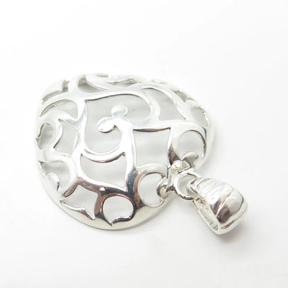 925 Sterling Silver Vintage Italy Milor Ornate Heart Pendant