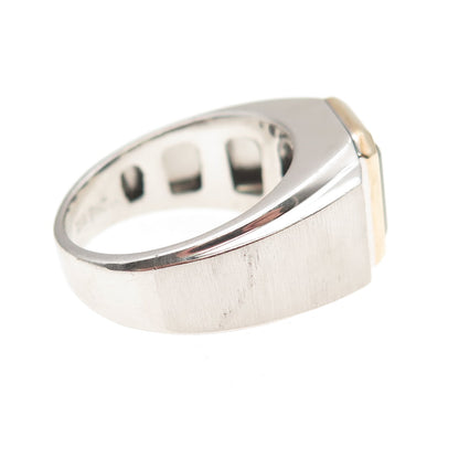 925 Sterling Silver 10K Gold Real Diamond & Black Onyx Ring Size 10.25