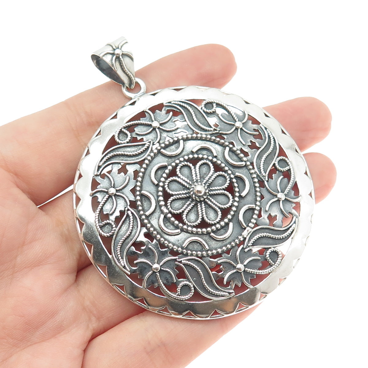 DOUG PAULUS 925 Sterling Silver Vintage Flower Oxidized Pendant