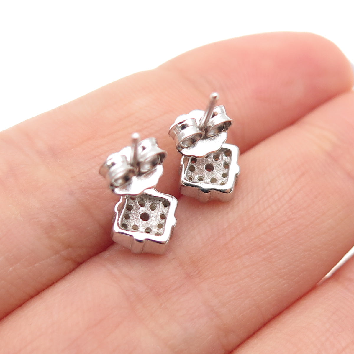 925 Sterling Silver Round-Cut C Z Square Stud Earrings