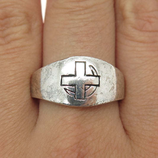 925 Sterling Silver Vintage Medical Cross Ring Size 10.25