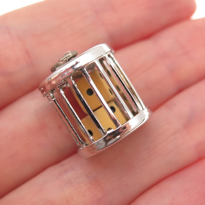 925 Sterling Silver Antique Art Deco Dice Cage Good Luck 3D Charm Pendant
