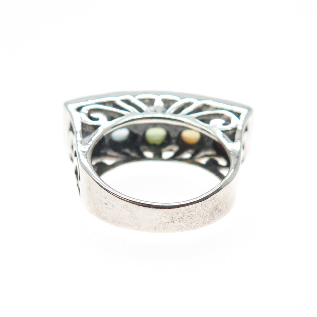 925 Sterling Silver Blue Topaz Citrine Peridot Garnet & Amethyst Ring Size 6.25