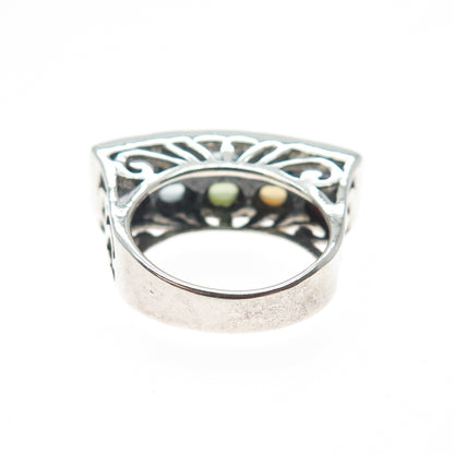925 Sterling Silver Blue Topaz Citrine Peridot Garnet & Amethyst Ring Size 6.25
