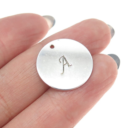 925 Sterling Silver Vintage Letter "A" Initial Round Tag Pendant