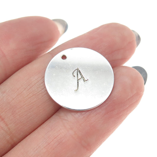 925 Sterling Silver Vintage Letter "A" Initial Round Tag Pendant