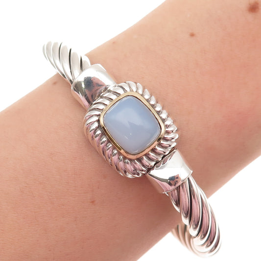 FLLI MENEGATTI Sterling Silver 18K Gold Vintage Italy Chalcedony Bracelet 6.5"