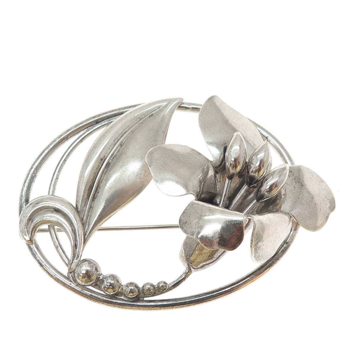 BINDER BROTHERS 925 Sterling Silver Vintage Lily Flower Oxidized Pin Brooch