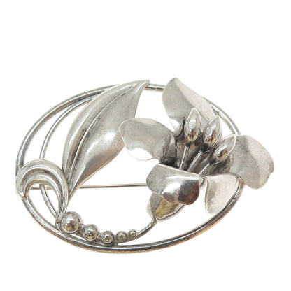 BINDER BROTHERS 925 Sterling Silver Vintage Lily Flower Oxidized Pin Brooch