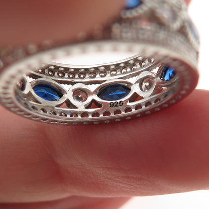 925 Sterling Silver Blue & White C Z All Around Band Ring Size 6.25