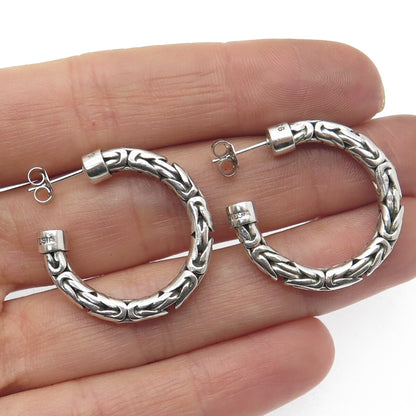BA SUARTI 925 Sterling Silver Vintage Byzantine Link Oxidized Hoop Earrings