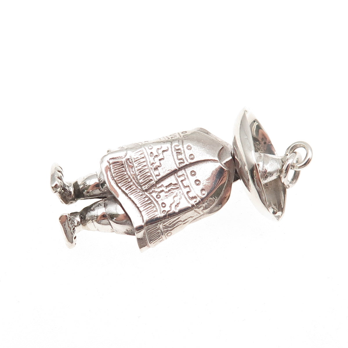 Casique 925 Sterling Silver Vintage Man in Poncho & Sombrero Hat Charm Pendant