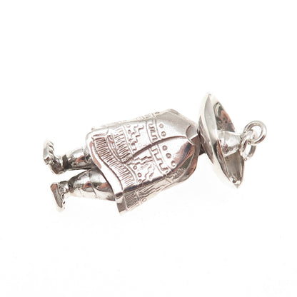Casique 925 Sterling Silver Vintage Man in Poncho & Sombrero Hat Charm Pendant