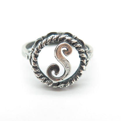 925 Sterling Silver Vintage Letter "S" Initial Oxidized Ring Size 5.5