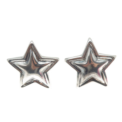 ZINA 925 Sterling Silver Vintage Modernist Star Oxidized Clip On Earrings