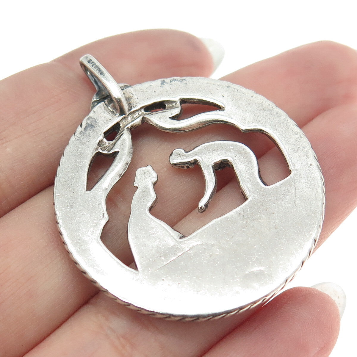 925 Sterling Silver Antique Art Deco Dancing Couple Storyteller Pendant