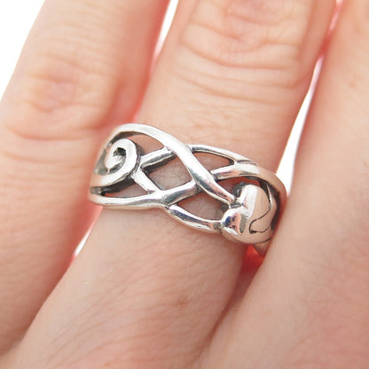 925 Sterling Silver Vintage Celtic Knot Heart Arrow Oxidized Ring Size 6.25