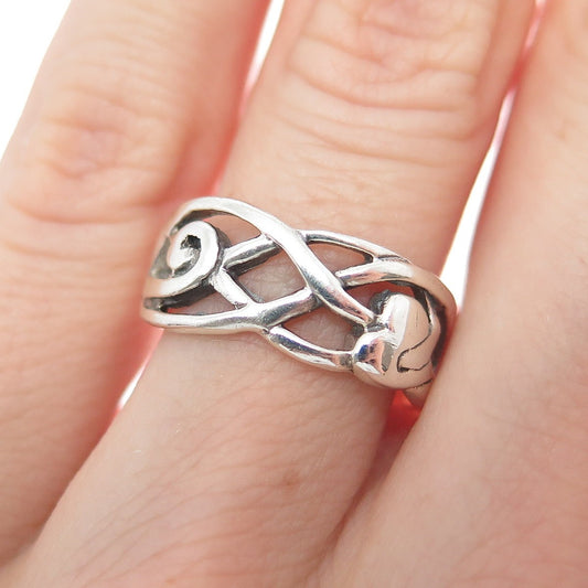 925 Sterling Silver Vintage Celtic Knot Heart Arrow Oxidized Ring Size 6.25