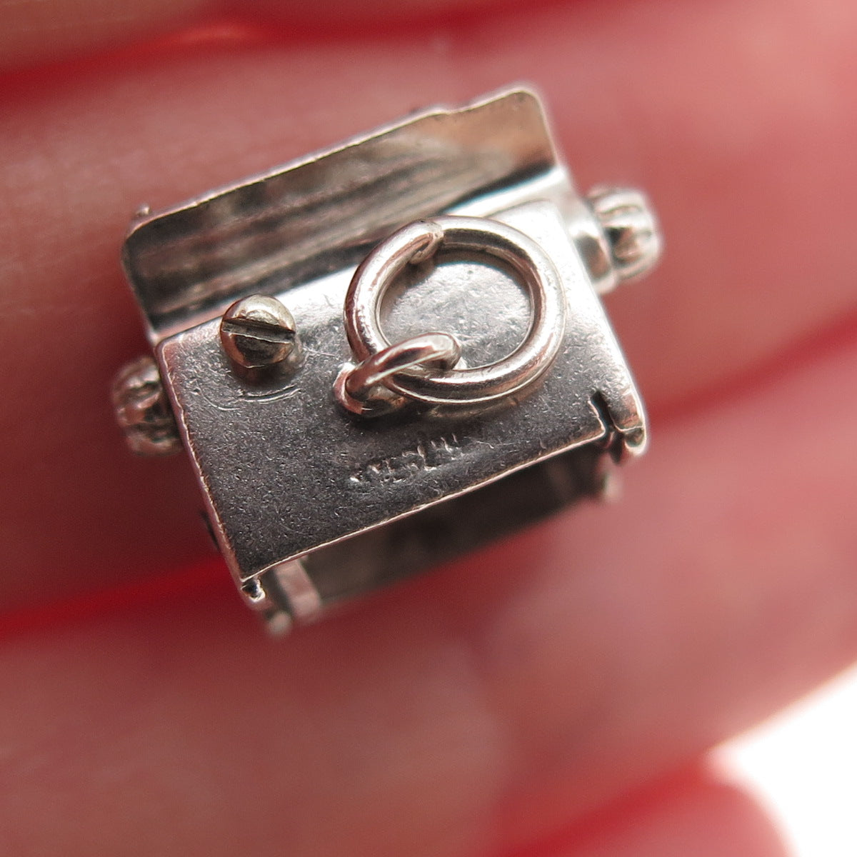 925 Sterling Silver Antique Art Deco Typewriter Oxidized 3D Charm Pendant