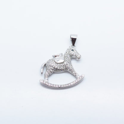 925 Sterling Silver C Z Rocking Horse Pendant